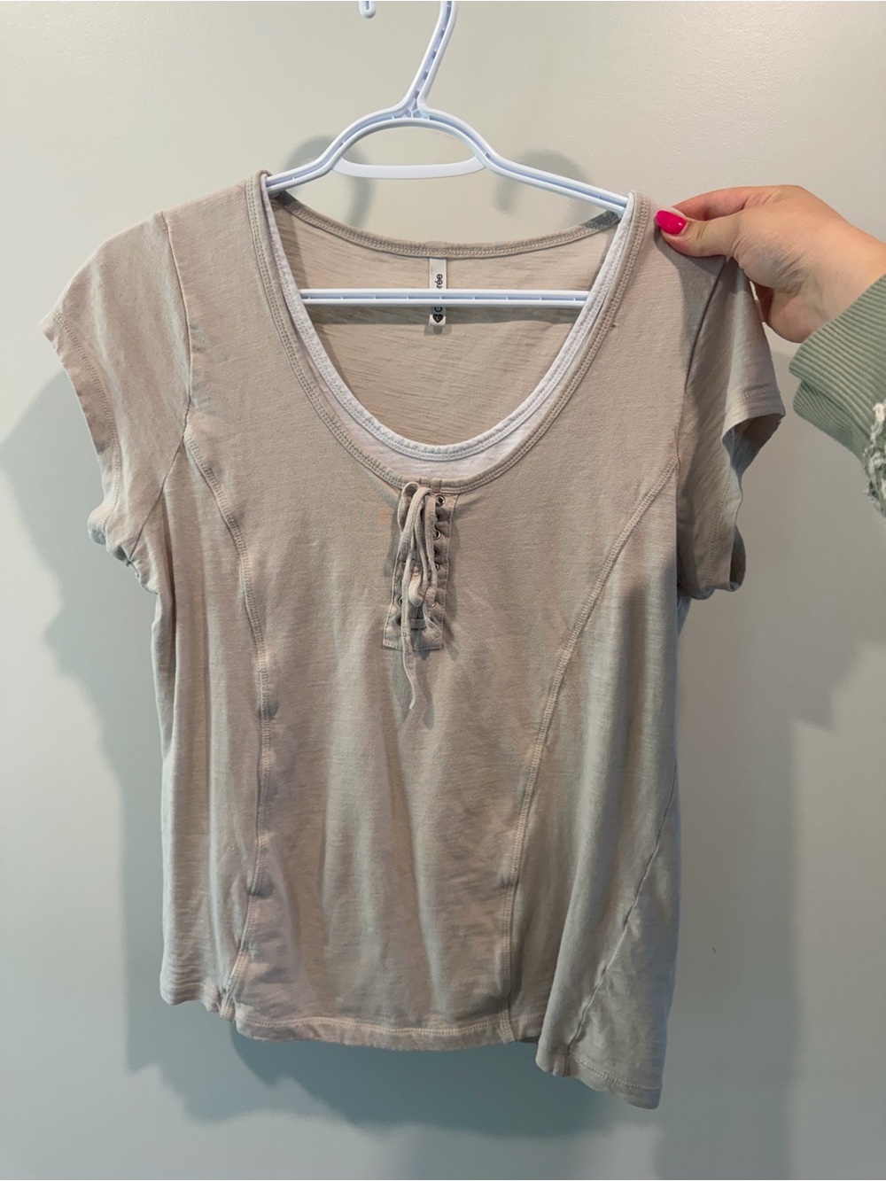 Women's Lace-Up Scoop Neck Top - Beige